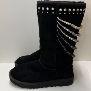 Women's UGG Black Boots with Pearl Accents Size 5